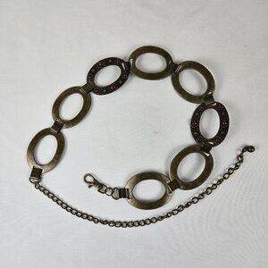 Metal Chain Belt Antique Brushed Gold Hardware with Brown Cabachons